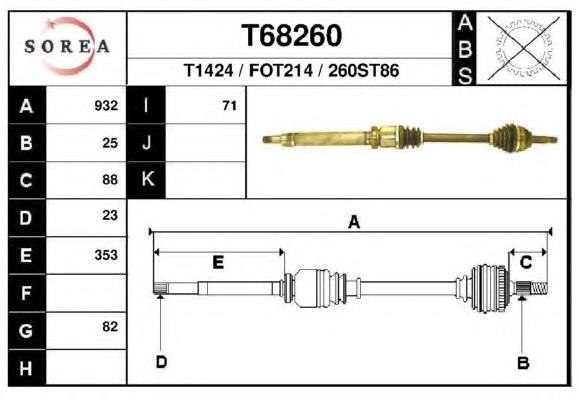 Полуось (привод) передняя правая T68260 EAI