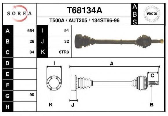 Полуось задняя правая T68134A EAI