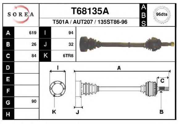 Полуось задняя левая T68135A EAI