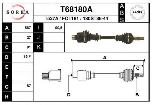 1023211 Ford semieixo (acionador dianteiro direito)