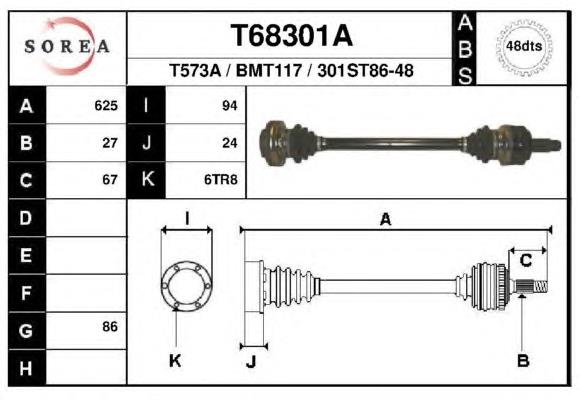 T68301A EAI semieixo traseiro