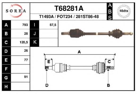 RM1C15-3B437-C1F Ford semieixo (acionador dianteiro esquerdo)