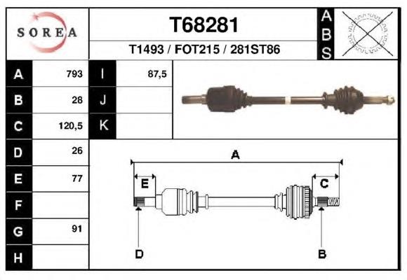 Полуось (привод) передняя левая T68281 EAI