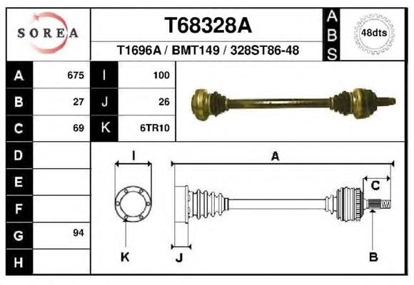 Полуось задняя правая T68328A EAI