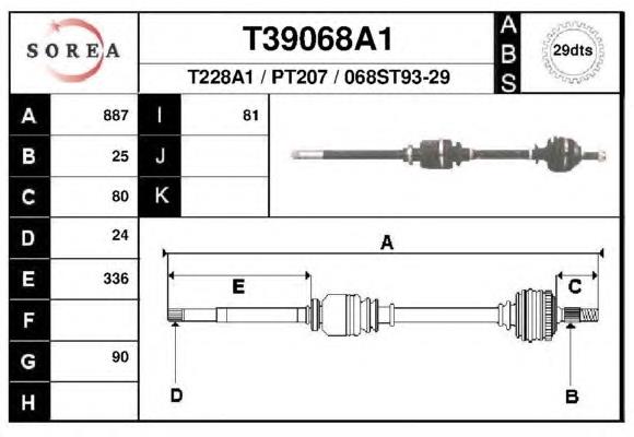 Semieixo (acionador) dianteiro direito para Peugeot 406 (8B)