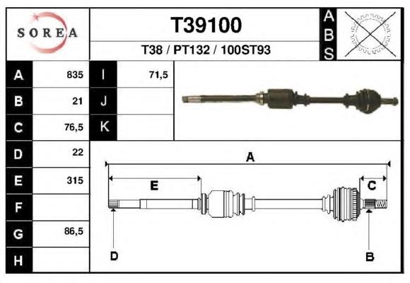 DRS618400 Open Parts semieixo (acionador dianteiro direito)