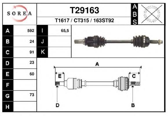 T434200H020 Market (OEM) semieixo (acionador dianteiro esquerdo)