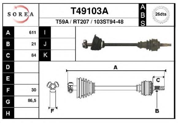 T49103A EAI полуось (привод передняя левая)