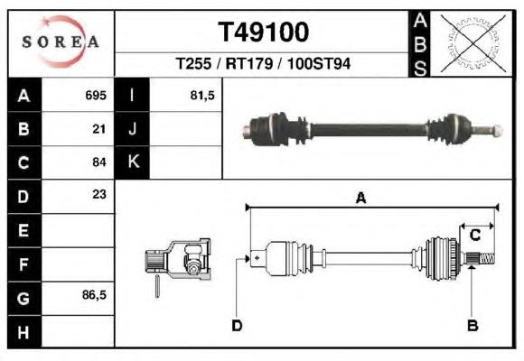 T49100 EAI semieixo (acionador dianteiro direito)