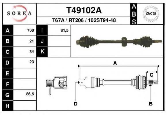 Полуось (привод) передняя правая 7701352254 Renault (RVI)