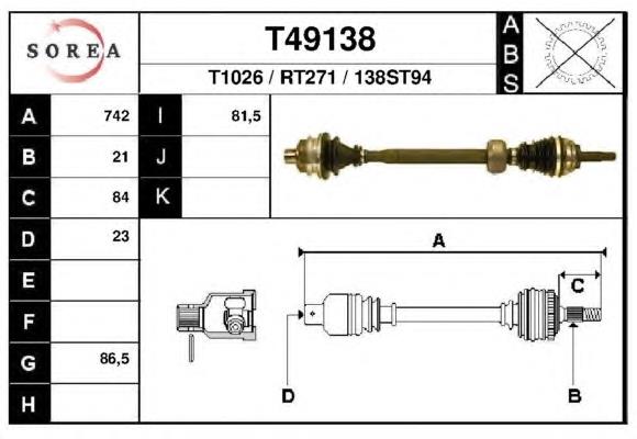 Полуось (привод) передняя правая T49138 EAI