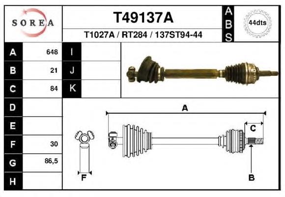 Полуось (привод) передняя левая T49137A EAI