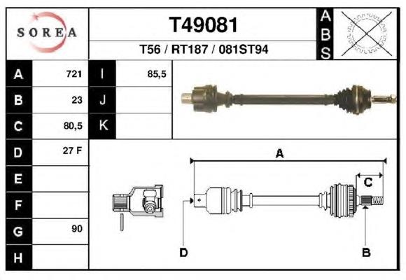 Полуось (привод) передняя T49081 EAI