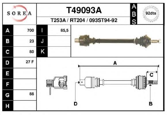 Полуось передняя 7701349901 Renault (RVI)