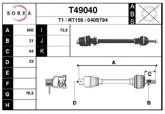 T49040 EAI semieixo (acionador dianteiro direito)