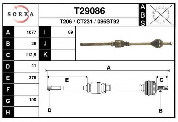 T29088A Polcar semieixo (acionador dianteiro direito)