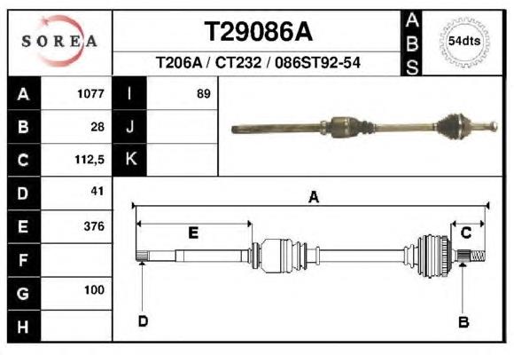 CT8916AE Driveshaft semieixo (acionador dianteiro direito)