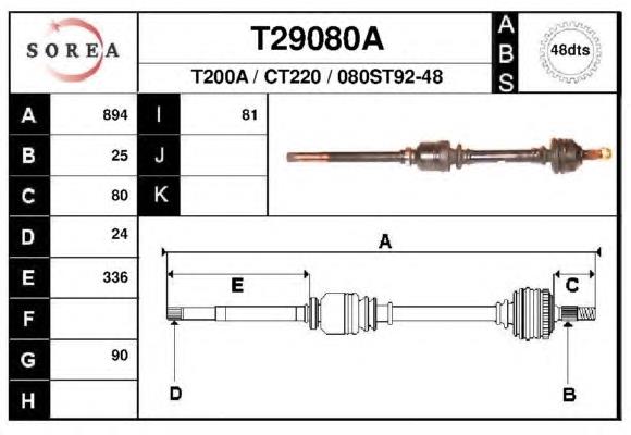 T29080A EAI semieixo (acionador dianteiro direito)