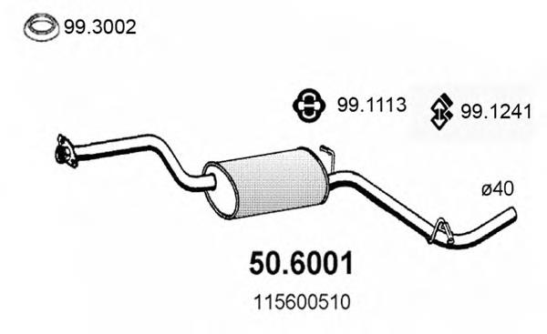 Silenciador, parte central 506001 Asso