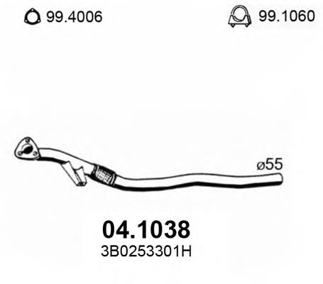 041038 Asso tubo de escape, desde o catalisador até o silenciador