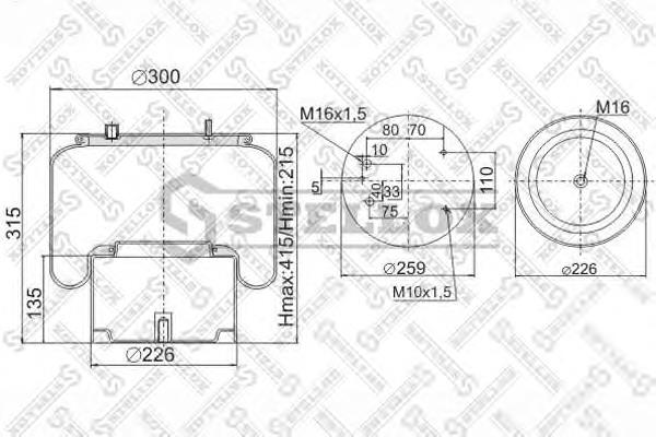 Coxim pneumático (suspensão de lâminas pneumática) do eixo traseiro 9008363SX Stellox