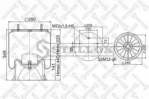 90-40222-SX Stellox coxim pneumático (suspensão de lâminas pneumática do eixo)