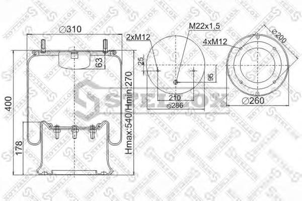 90-40281-SX Stellox coxim pneumático (suspensão de lâminas pneumática do eixo)