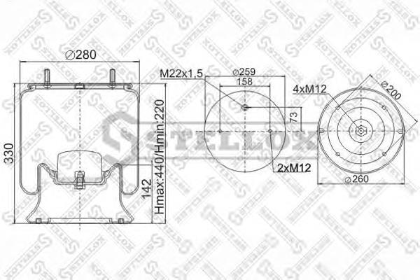 9040041SX Stellox coxim pneumático (suspensão de lâminas pneumática do eixo)