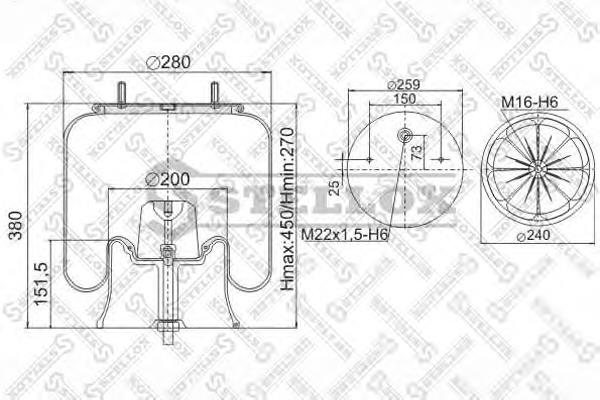 9026192SX Stellox coxim pneumático (suspensão de lâminas pneumática do eixo)