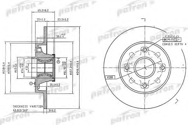 Купить PBD7016 Patron Диск тормозной задний