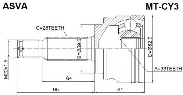 MTCY3 Asva junta homocinética externa dianteira