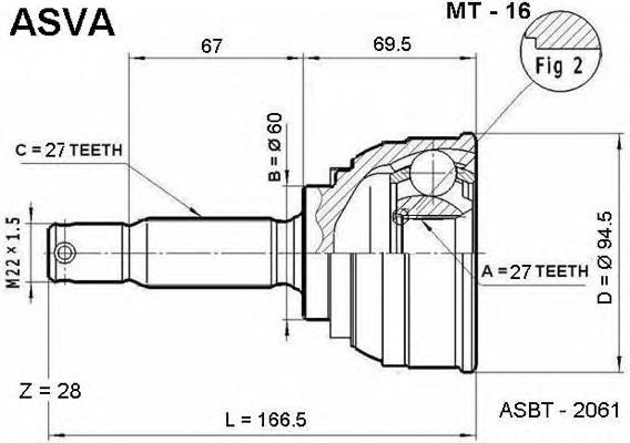 ШРУС наружный передний MT16 Asva