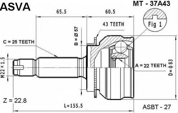 ШРУС наружный передний MT37A43 Asva