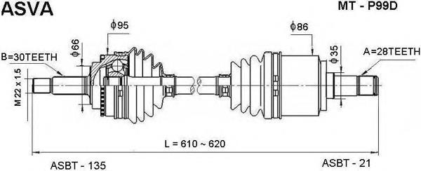 MTP99D Asva semieixo (acionador dianteiro esquerdo)