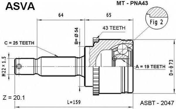 MTPNA43 Asva junta homocinética externa dianteira