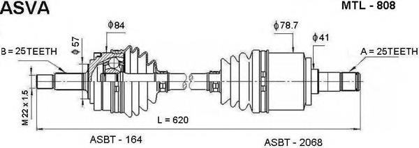 Левая полуось MTL808 Asva