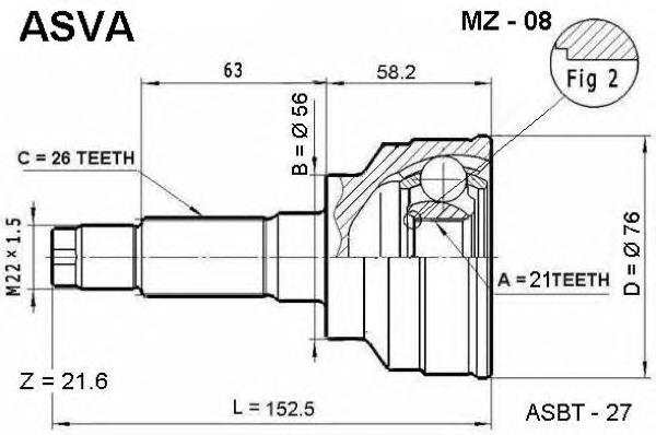 MZ08 Asva junta homocinética externa dianteira