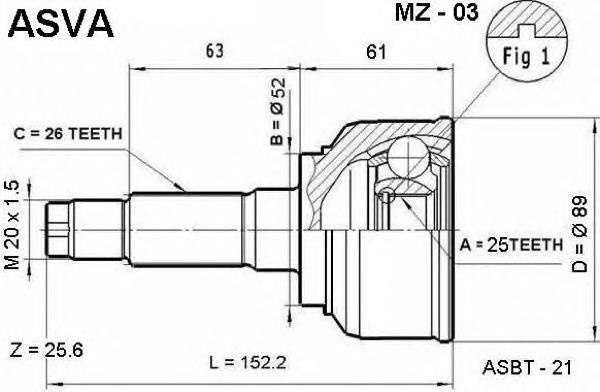 MZ03 Asva junta homocinética externa dianteira