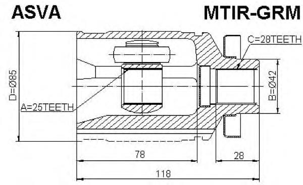 Junta homocinética interna dianteira direita MR483336 Mitsubishi