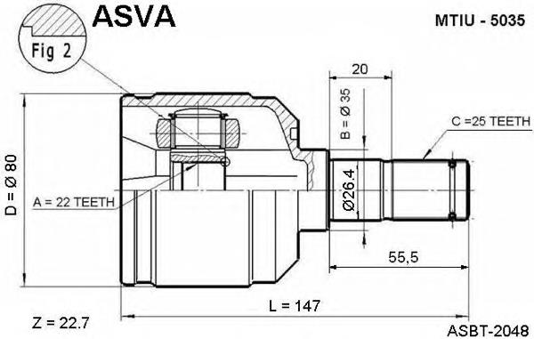 Junta homocinética interna dianteira MTIU5035 Asva