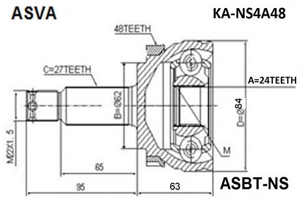 KANS4A48 Asva junta homocinética externa dianteira