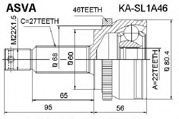 KASL1A46 Asva junta homocinética externa dianteira