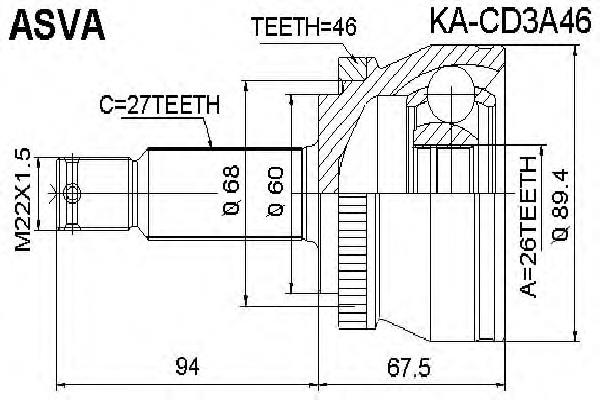 KACD3A46 Asva junta homocinética externa dianteira