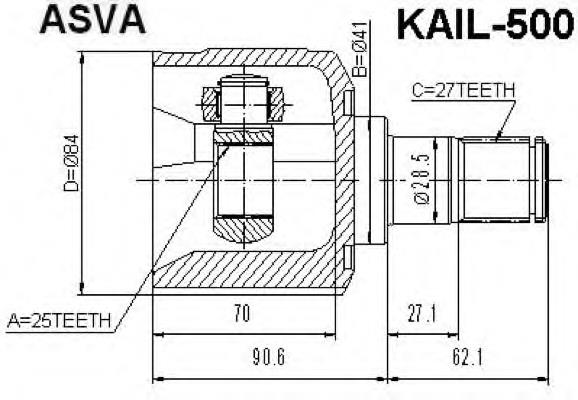 kail500 Asva шрус внутренний передний левый