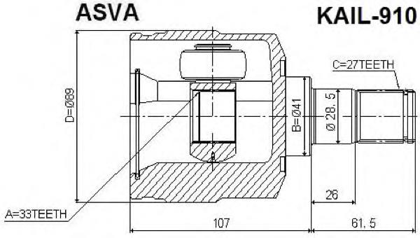 ШРУС внутренний передний KAIL910 Asva