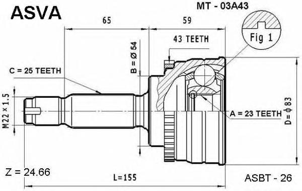 mt03a43 Asva junta homocinética externa dianteira