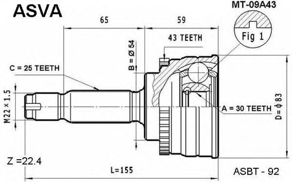 MT09A43 Asva junta homocinética externa dianteira