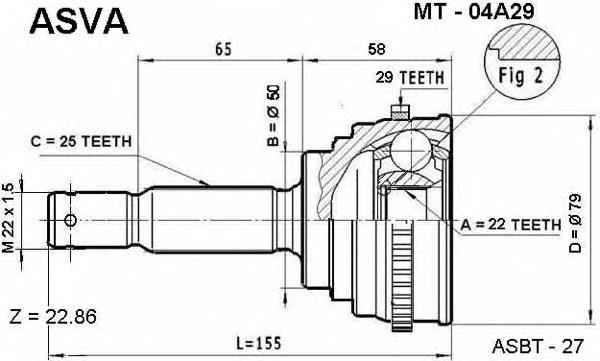 MT04A29 Asva junta homocinética externa dianteira