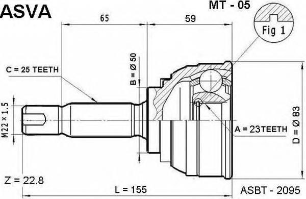 MT05 Asva junta homocinética externa dianteira