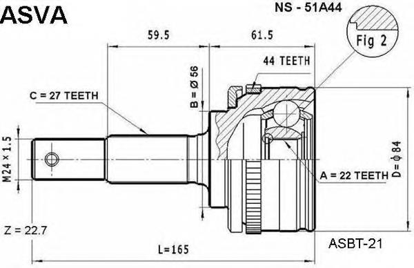 NS51A44 Asva junta homocinética externa dianteira